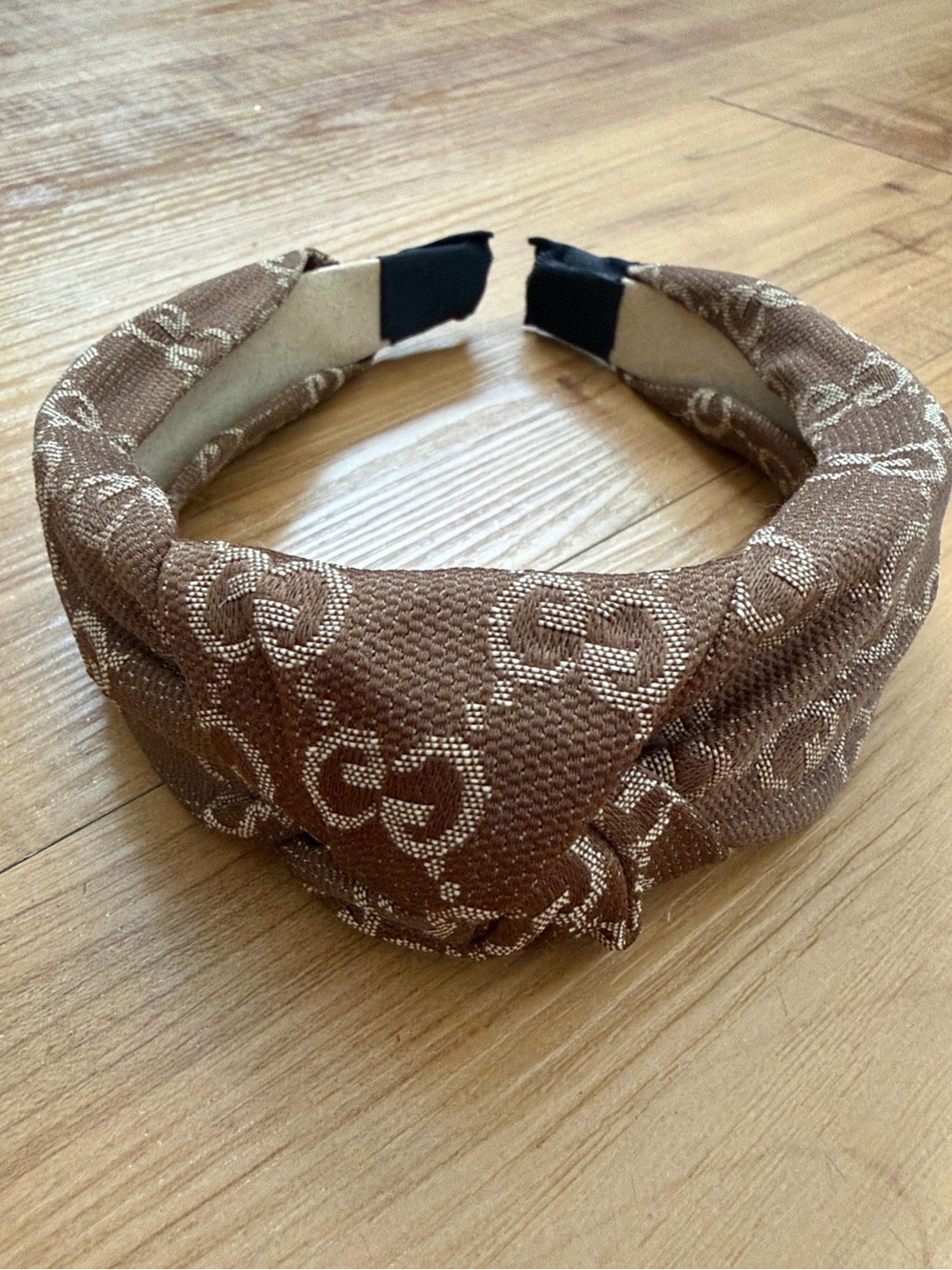 GG Wide Turban Twist Top Brown Canvas Monogram Headband